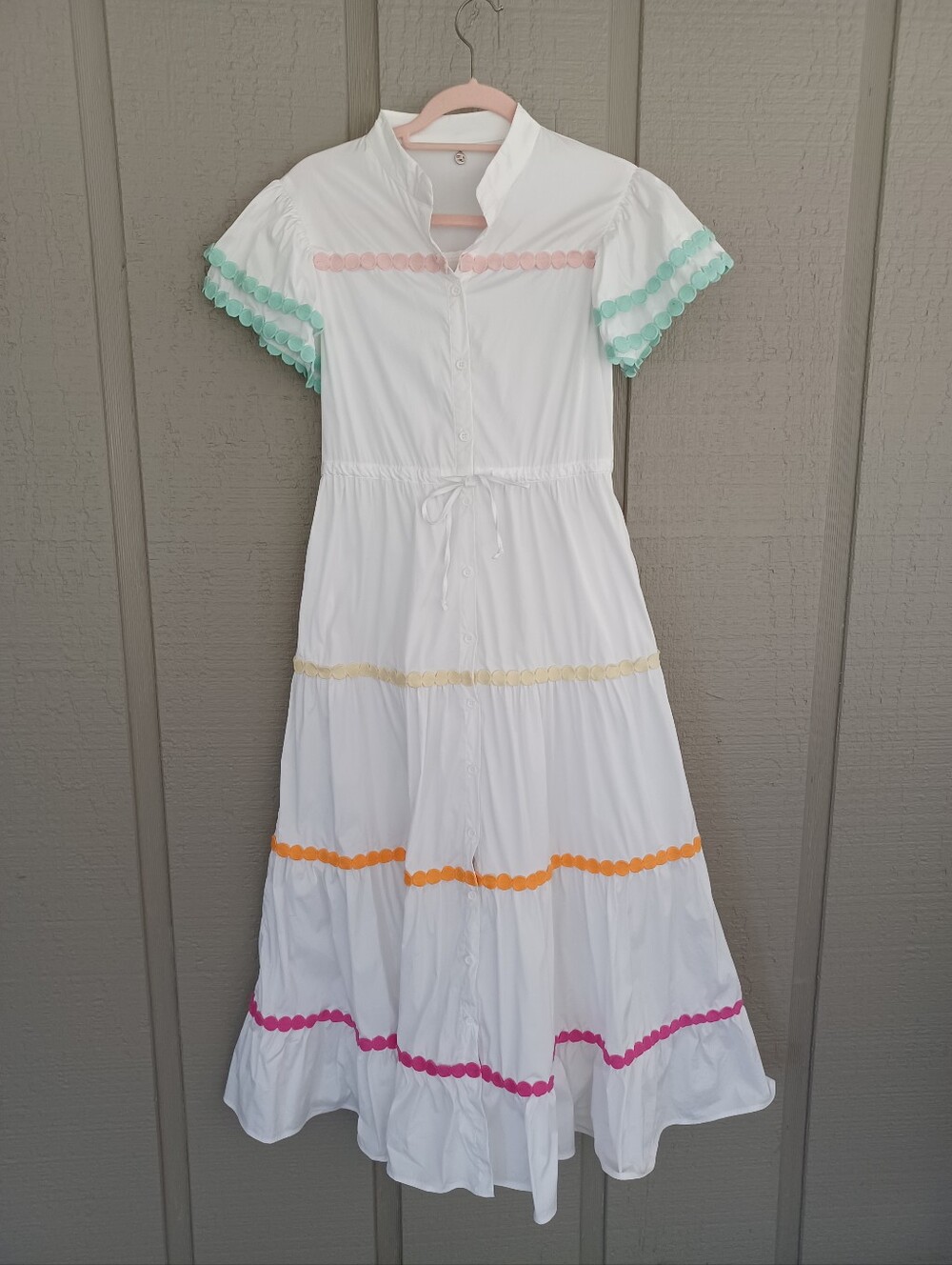 CeliaB Baba Dress Size S Women Cotton Blend Short Sleeve Tiered Button Feminine
